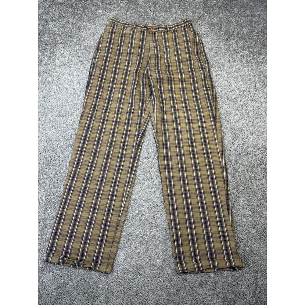 Vintage Zeppelin Pants Mens 34x32 Brown Plaid Khakis Cotton Straight Leg 90s